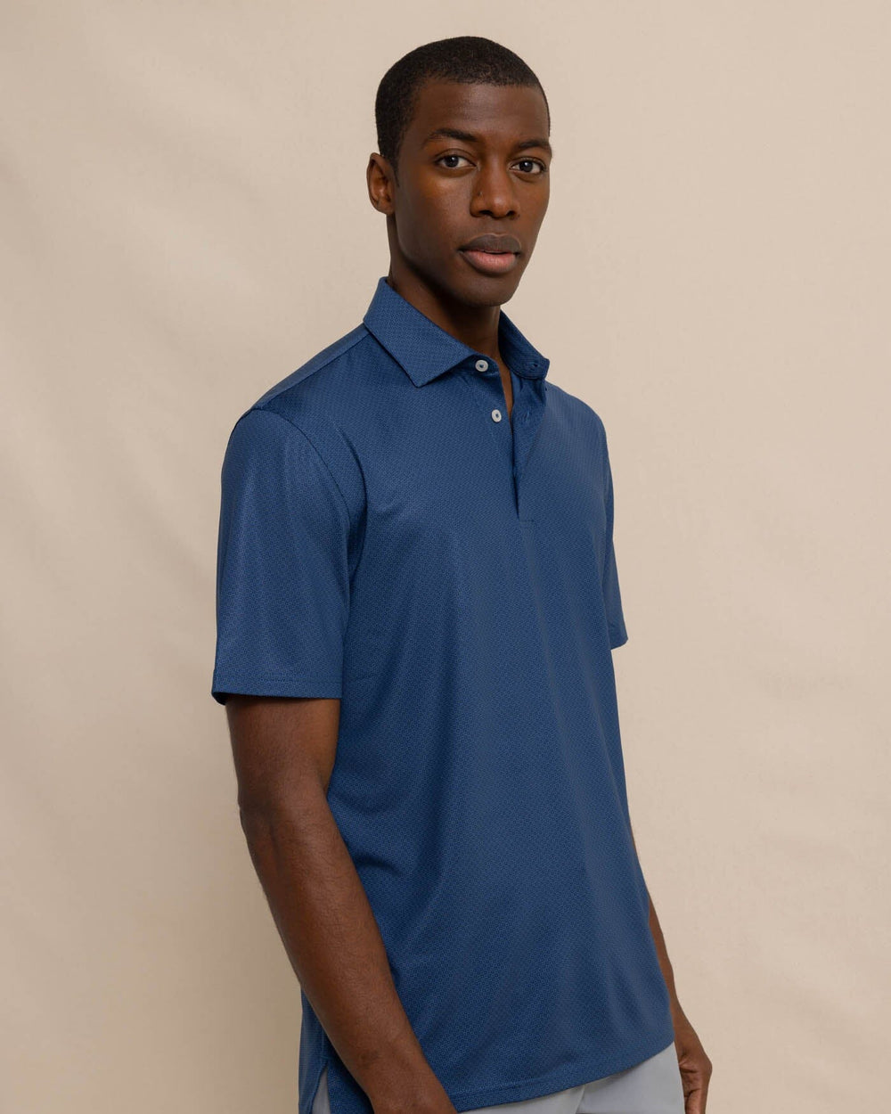 The front view of the Southern Tide Driver Coastal Geo Polo Shirt by Southern Tide - Dress Blue