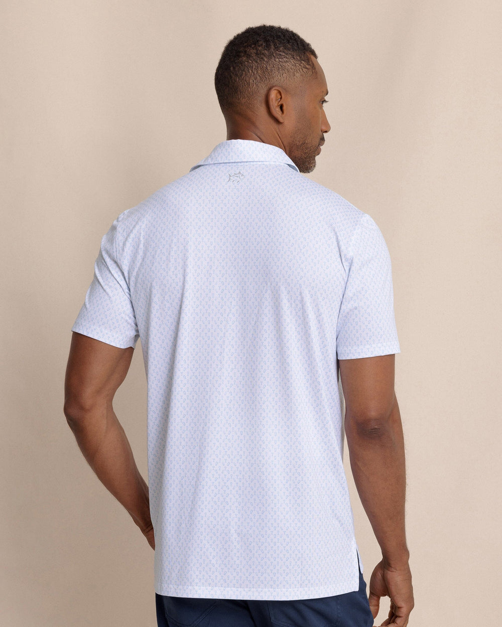 The back view of the Southern Tide Driver Cocktail Hour Printed Polo by Southern Tide - Classic White