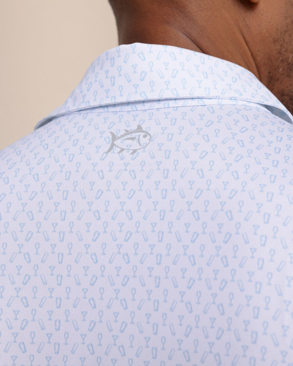 The detail view of the Southern Tide Driver Cocktail Hour Printed Polo by Southern Tide - Classic White