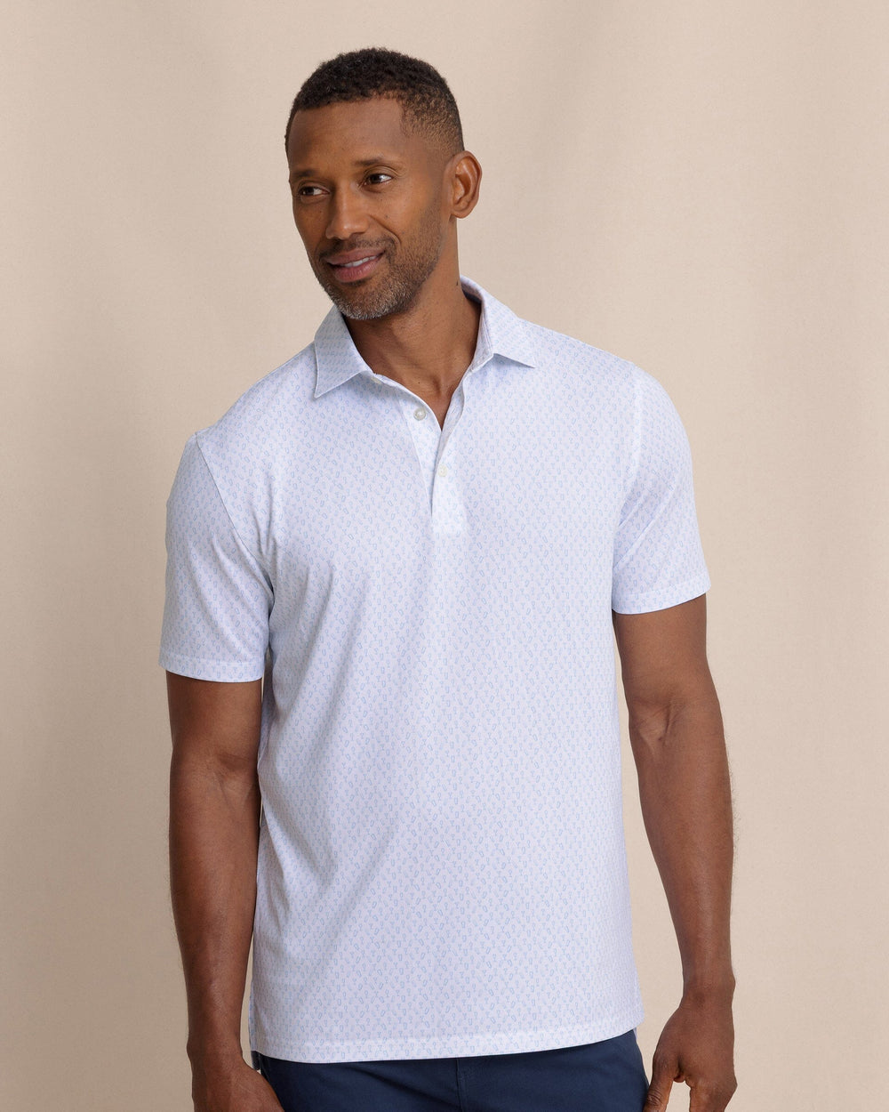 The front view of the Southern Tide Driver Cocktail Hour Printed Polo by Southern Tide - Classic White