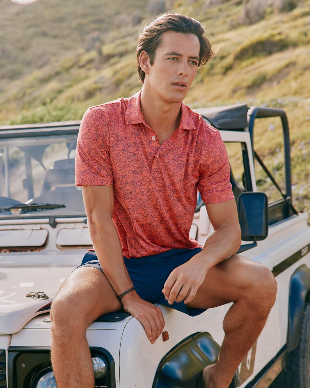 The front view of the Southern Tide Driver Dive In Polo Shirt by Southern Tide - Teaberry Pink