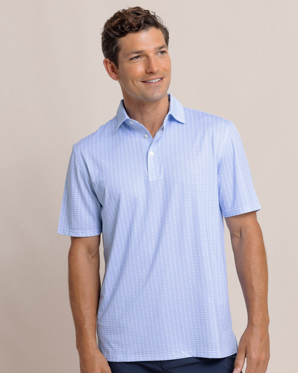 The front view of the Southern Tide Driver Dock Cleat Geo Polo by Southern Tide - Sand White