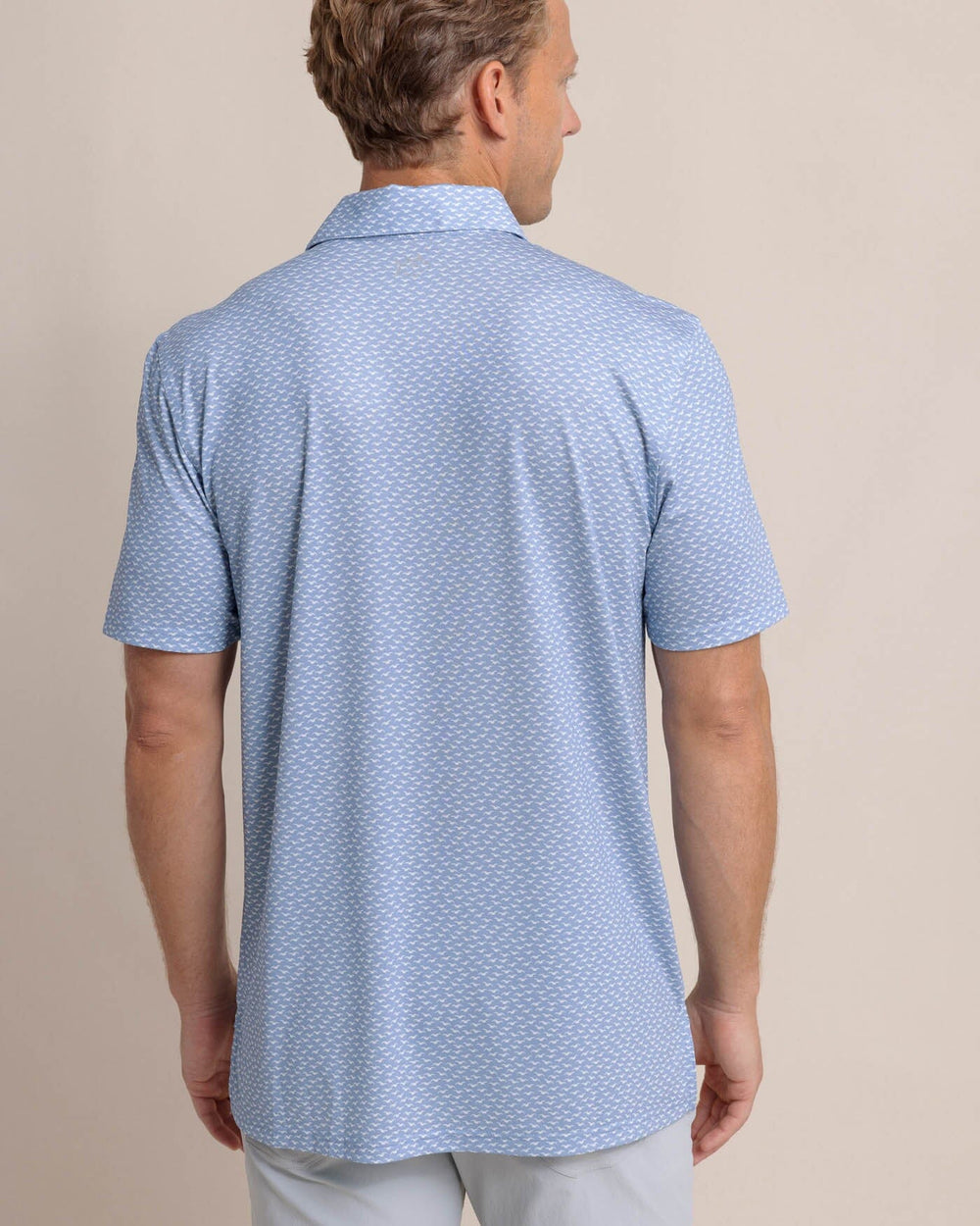 The back view of the Southern Tide Driver Fall Flock Polo by Southern Tide - Ash Blue