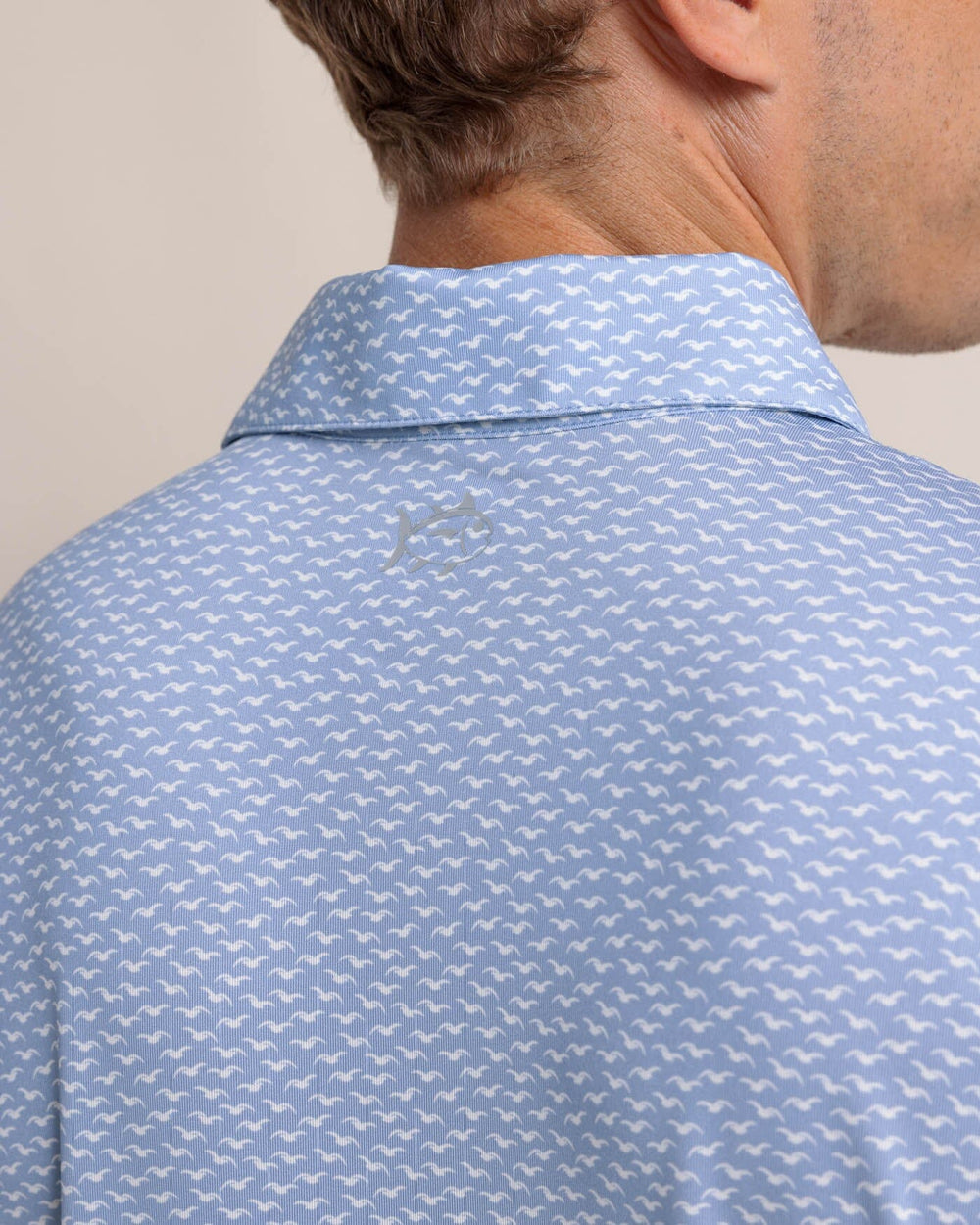 The detail view of the Southern Tide Driver Fall Flock Polo by Southern Tide - Ash Blue