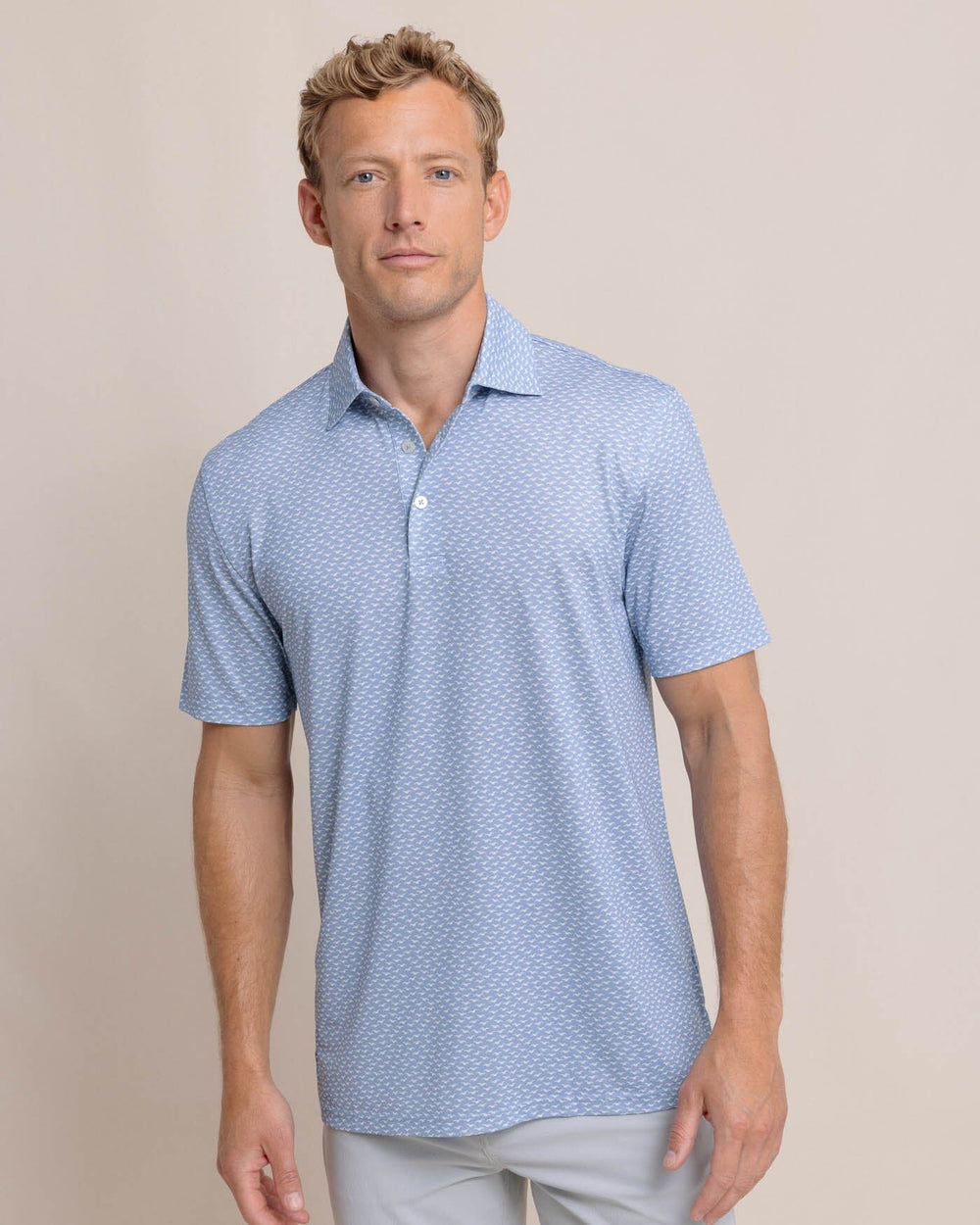 The front view of the Southern Tide Driver Fall Flock Polo by Southern Tide - Ash Blue