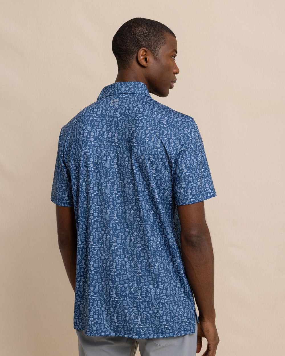 The back view of the Southern Tide Driver Finally Friday Polo by Southern Tide - Aged Denim