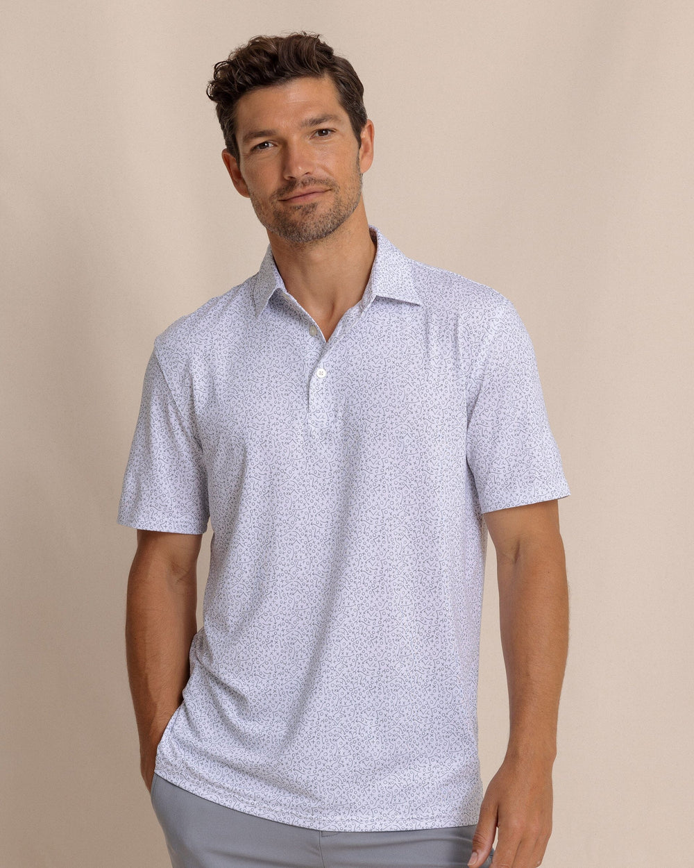 The front view of the Southern Tide Driver Gameplay Polo by Southern Tide - Classic White
