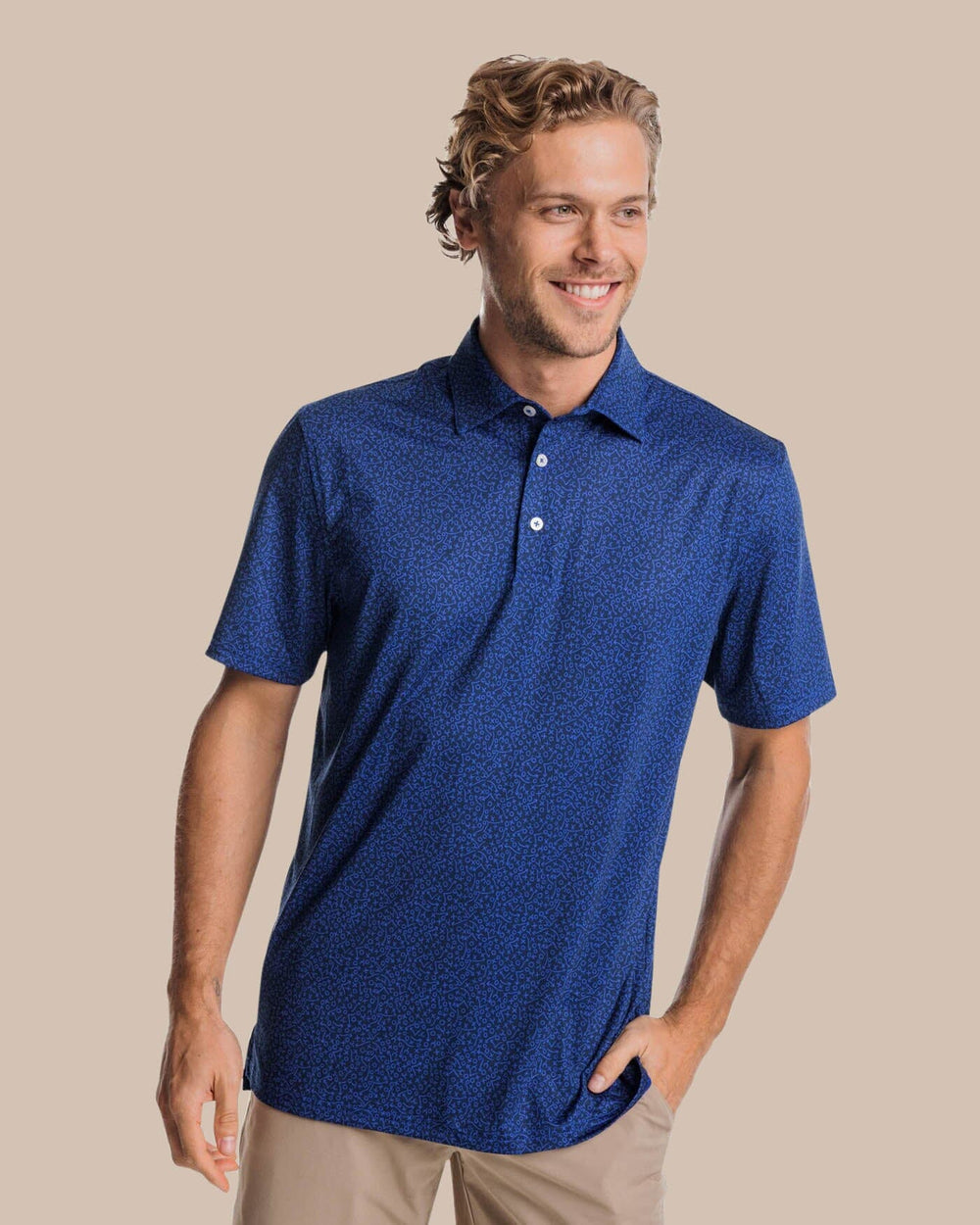 The front view of the Southern Tide Driver Gameplay Polo by Southern Tide - Navy
