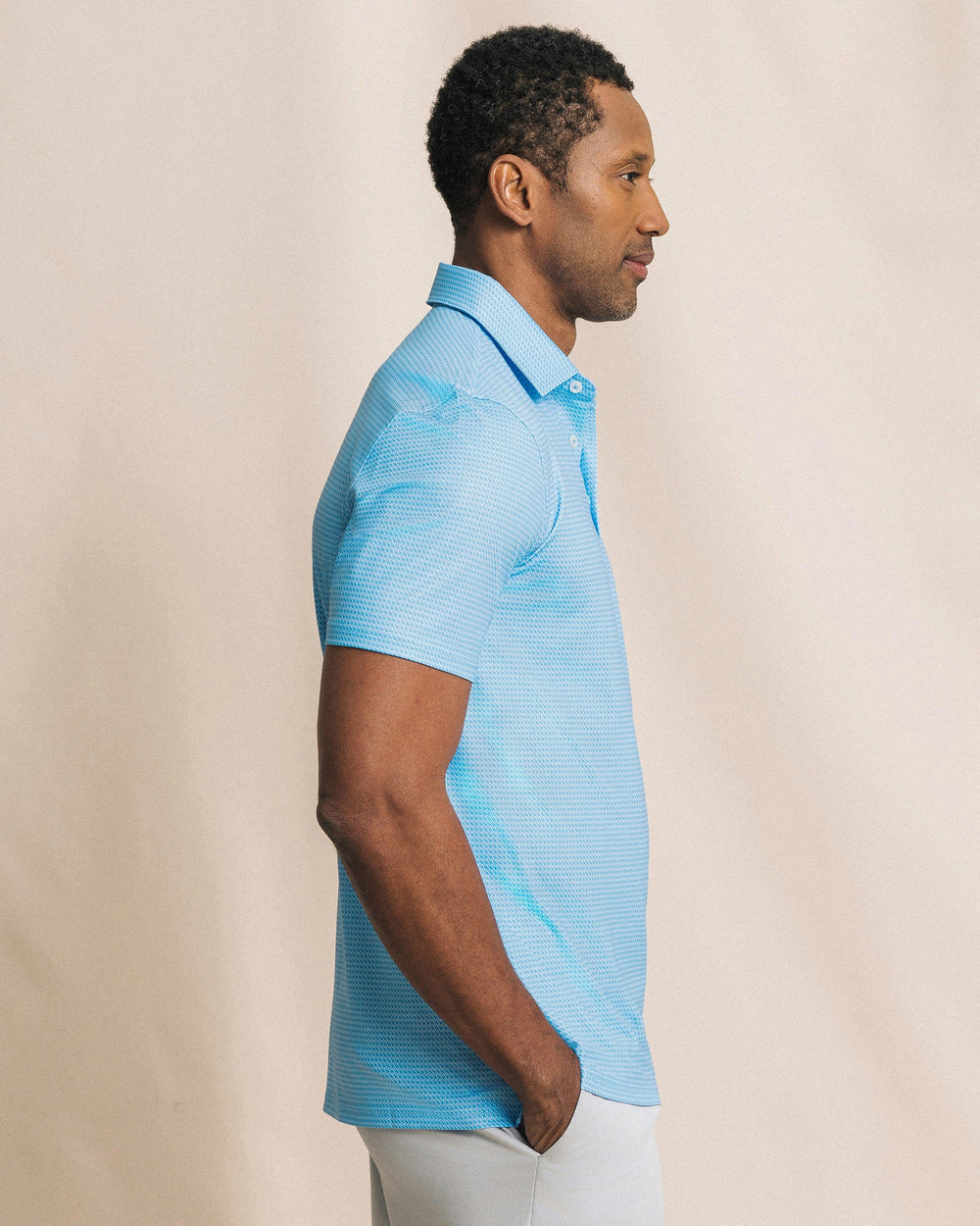 The side view of the Southern Tide Driver Getting Ziggy With It Printed Polo by Southern Tide - Ocean Channel