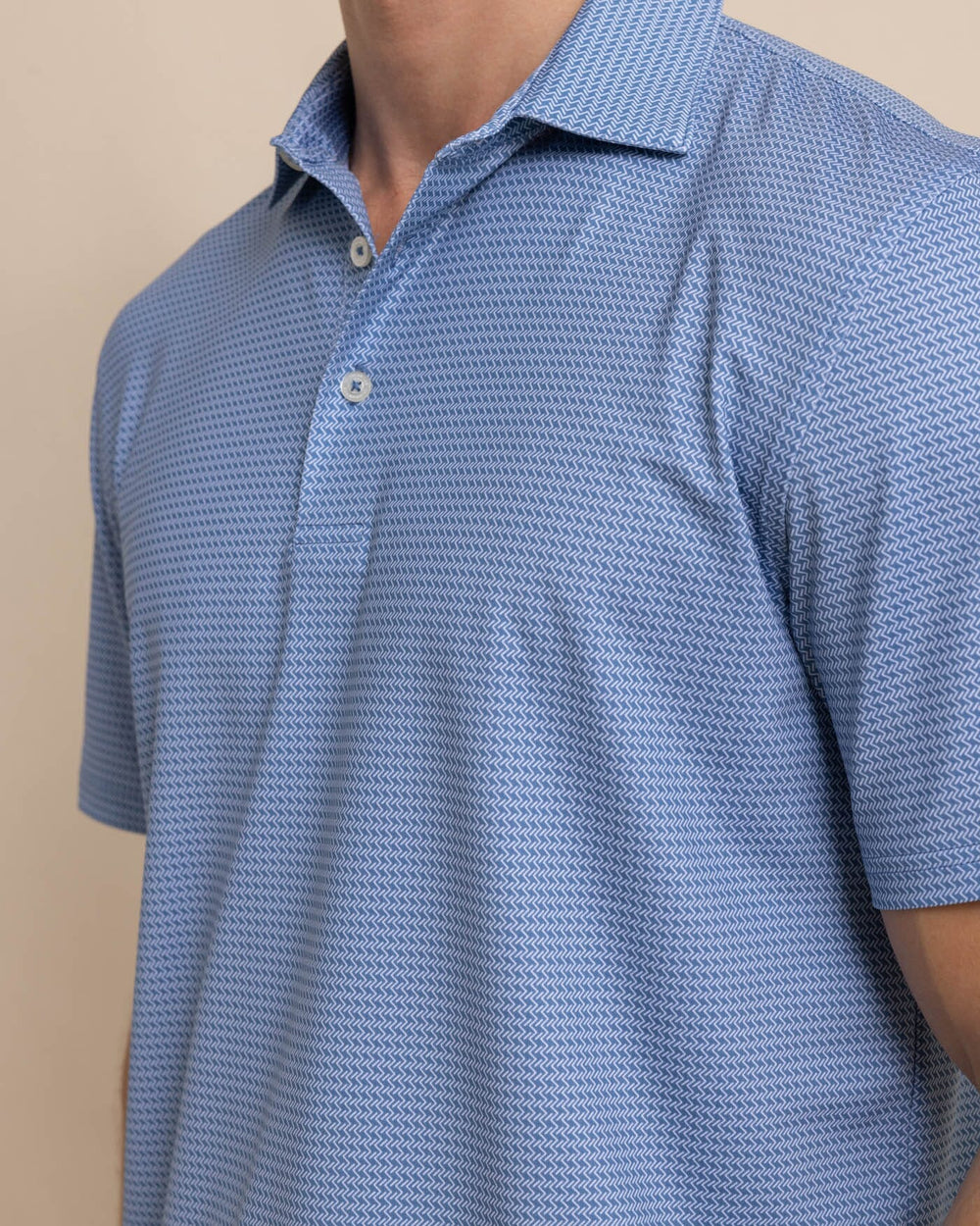 The detail view of the Southern Tide Driver Getting Ziggy With It Printed Polo by Southern Tide - Coronet Blue