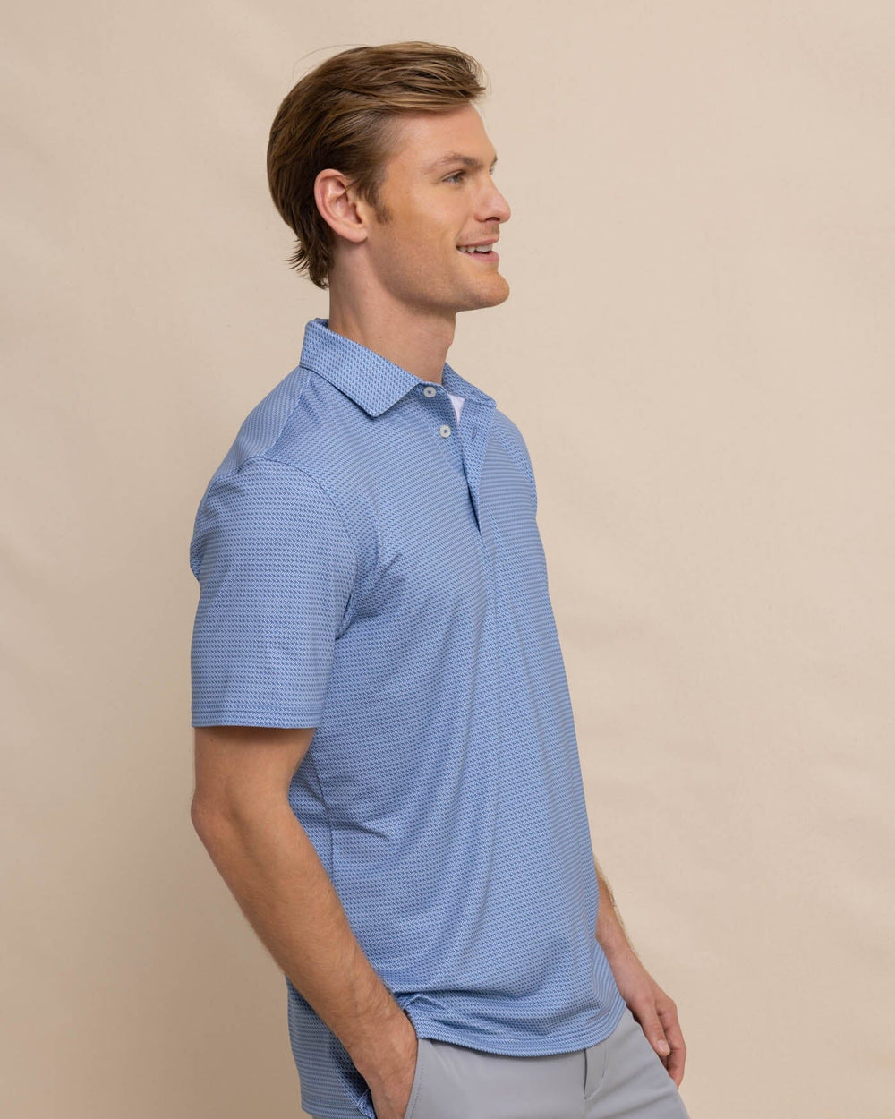 The front view of the Southern Tide Driver Getting Ziggy With It Printed Polo by Southern Tide - Coronet Blue