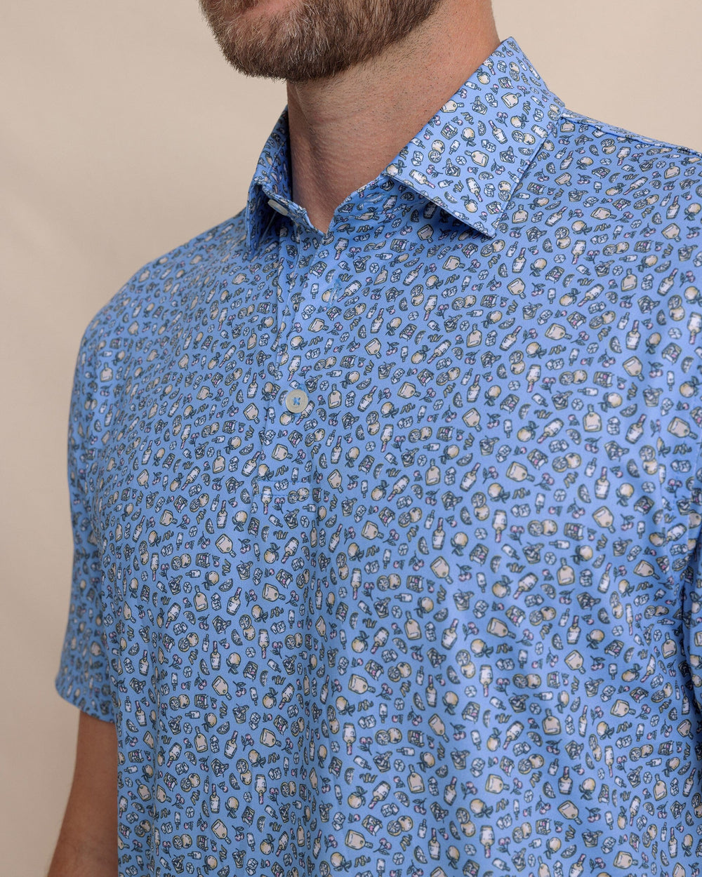 The detail view of the Southern Tide Driver I'll Have an Old Fashioned Printed Polo by Southern Tide - Ocean Channel