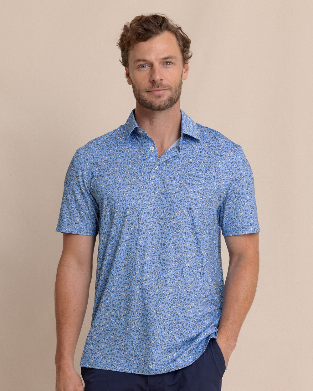 The front view of the Southern Tide Driver I'll Have an Old Fashioned Printed Polo by Southern Tide - Ocean Channel