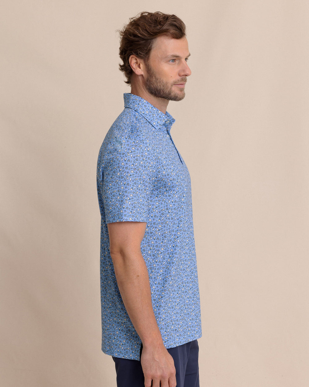 The side view of the Southern Tide Driver I'll Have an Old Fashioned Printed Polo by Southern Tide - Ocean Channel