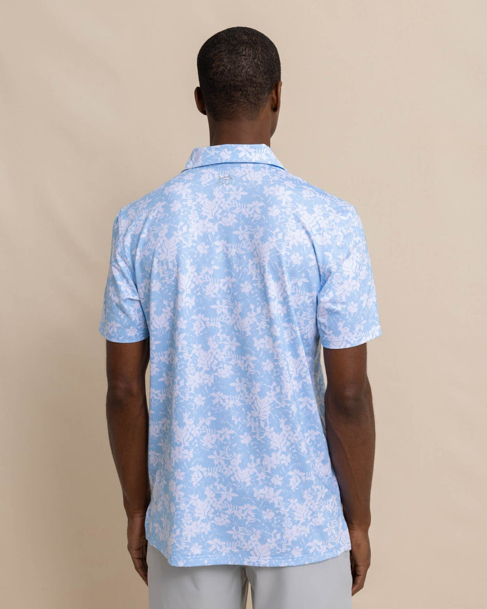The back view of the Southern Tide Driver Island Blooms Printed Polo by Southern Tide - Clearwater Blue