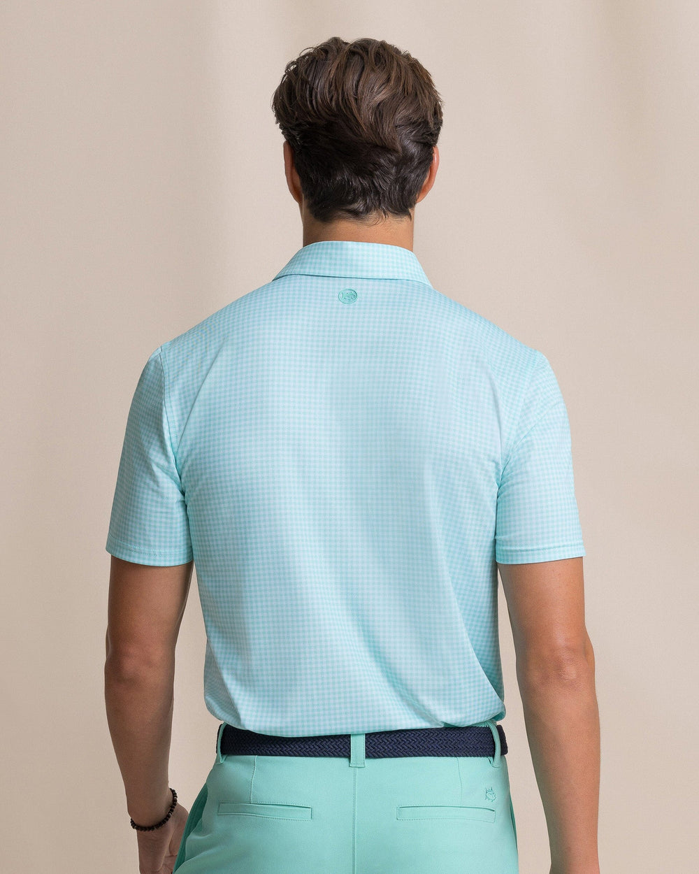 The back view of the Southern Tide Driver Island View Gingham Printed Polo by Southern Tide - Florida Keys