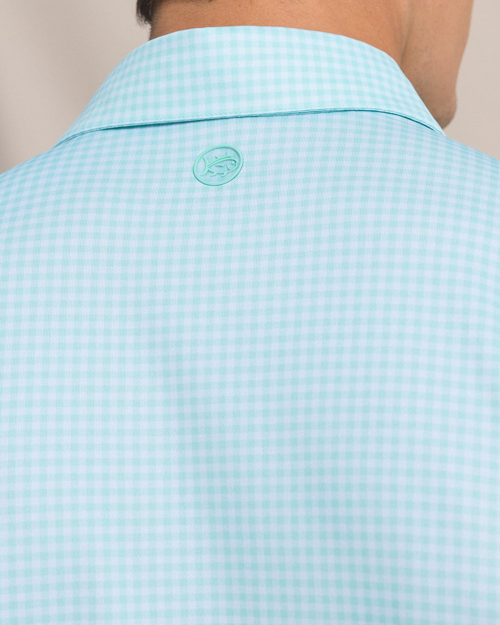 The detail view of the Southern Tide Driver Island View Gingham Printed Polo by Southern Tide - Florida Keys