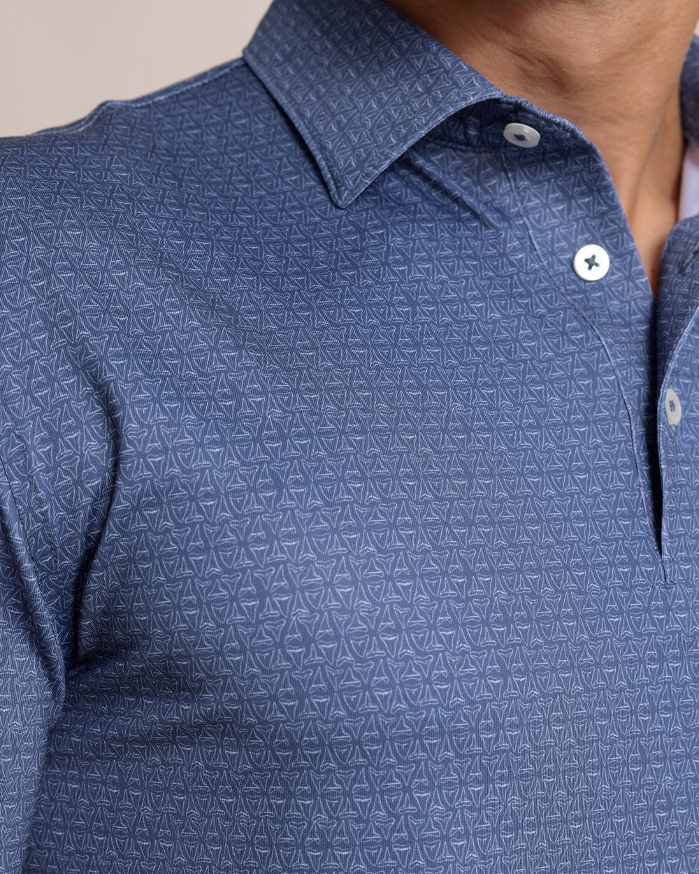 The front detail view of the Southern Tide Driver Jaw Breakers Polo by Southern Tide - Light Indigo