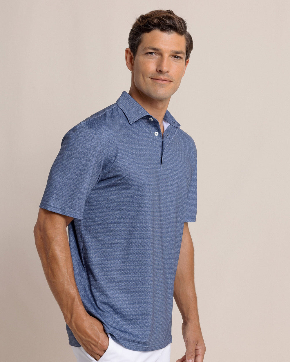 The side view of the Southern Tide Driver Jaw Breakers Polo by Southern Tide - Light Indigo