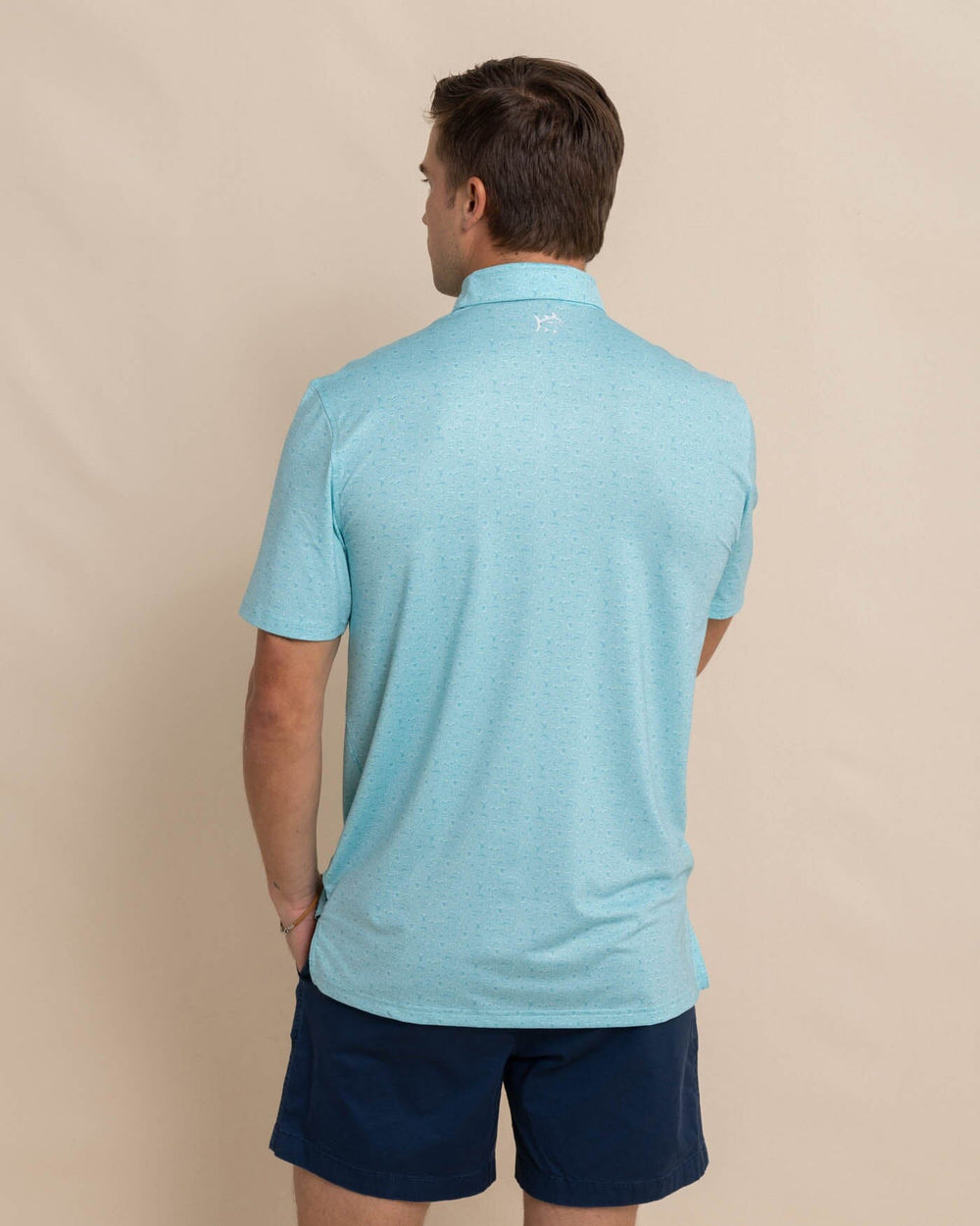 The back view of the Southern Tide Driver Let's Go Clubbing Printed Polo by Southern Tide - Ocean Aqua