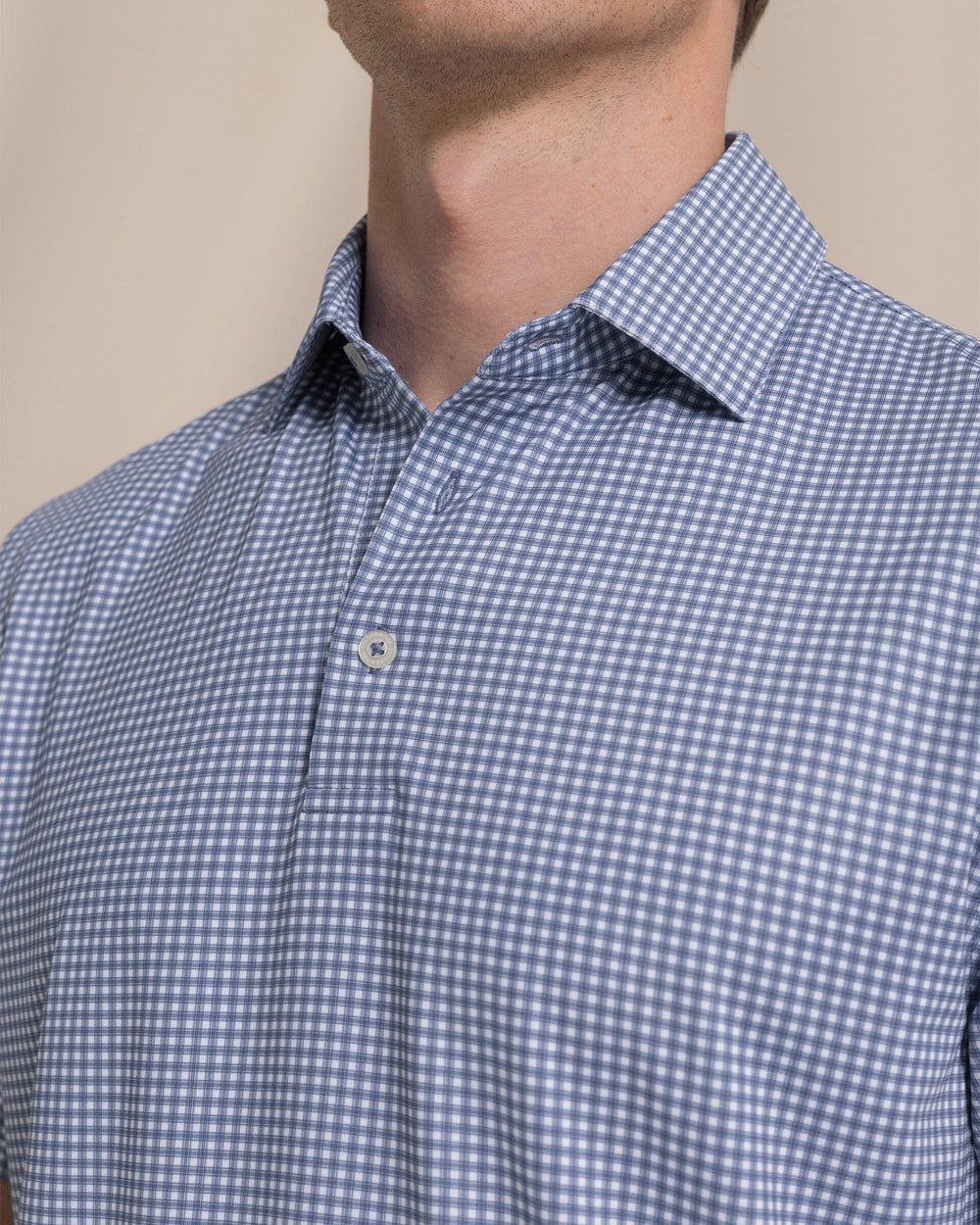 The detail view of the Southern Tide Driver Myrtle Bay Printed Polo by Southern Tide - Nautical Blue