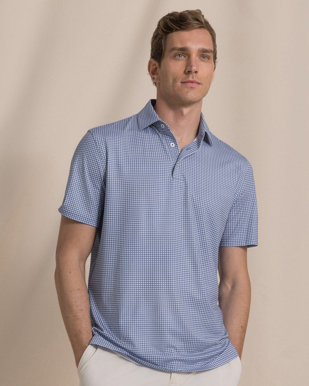The front view of the Southern Tide Driver Myrtle Bay Printed Polo by Southern Tide - Nautical Blue