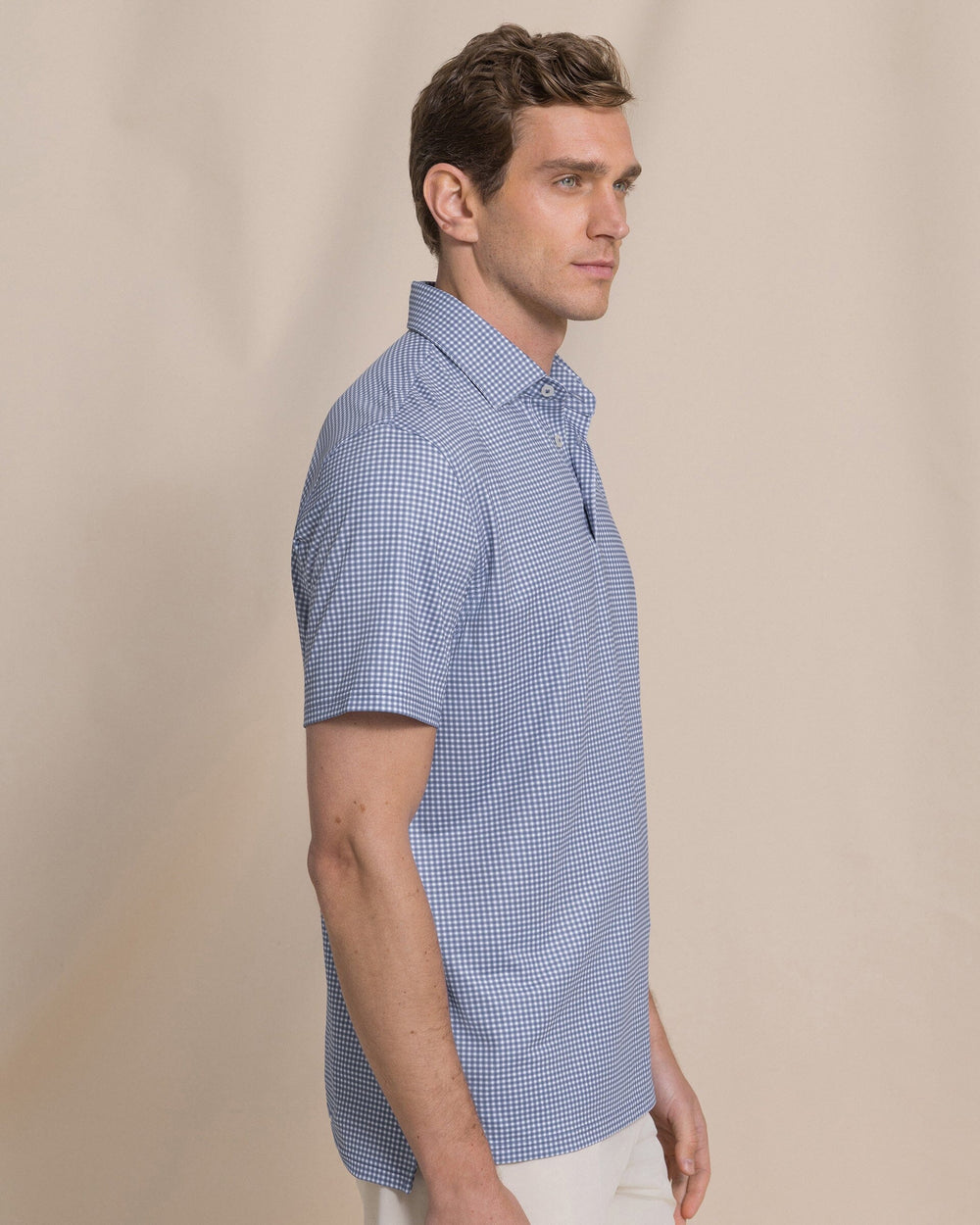 The side view of the Southern Tide Driver Myrtle Bay Printed Polo by Southern Tide - Nautical Blue