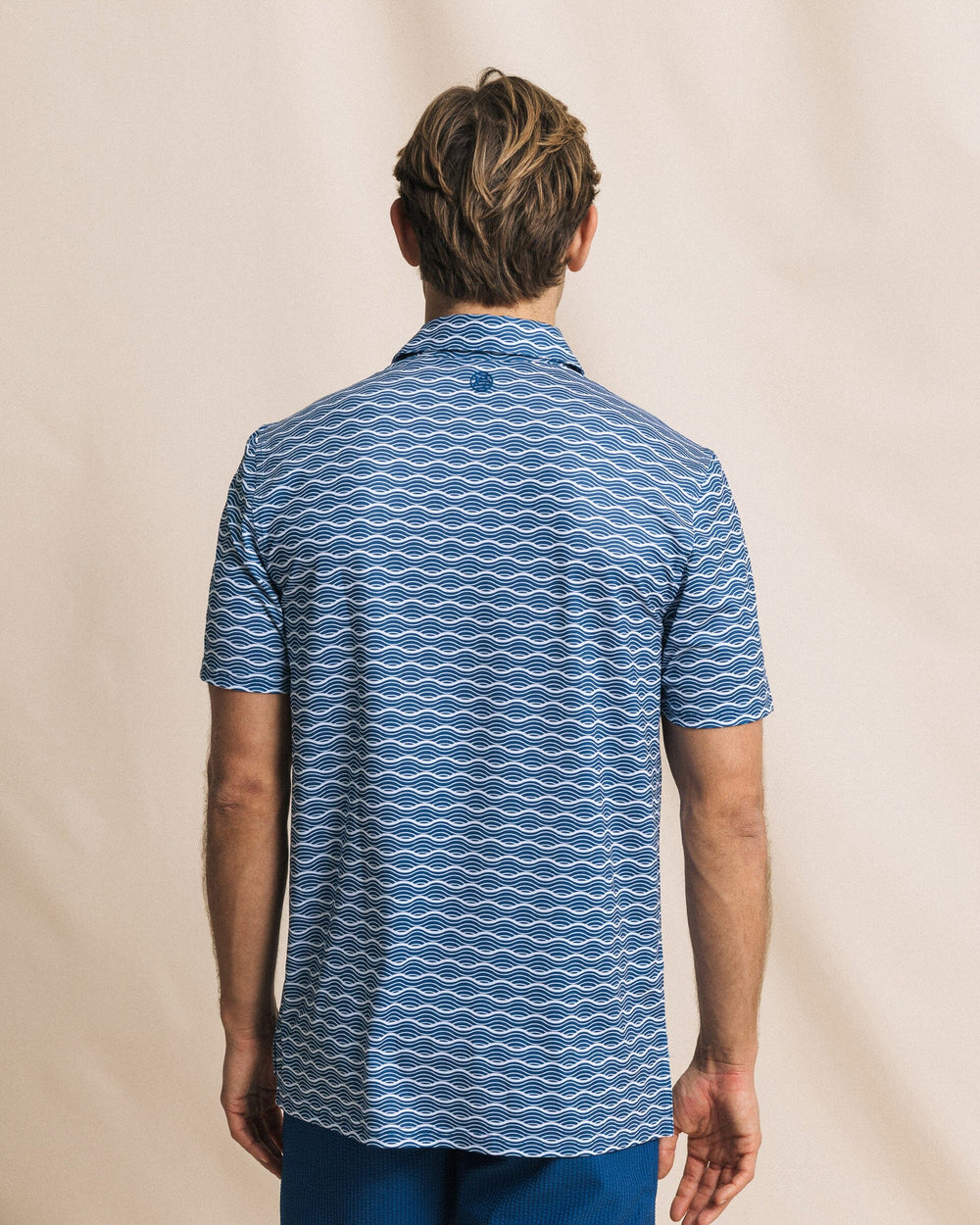The back view of the Southern Tide Driver Ocean Echo Printed Polo by Southern Tide - Nautical Blue