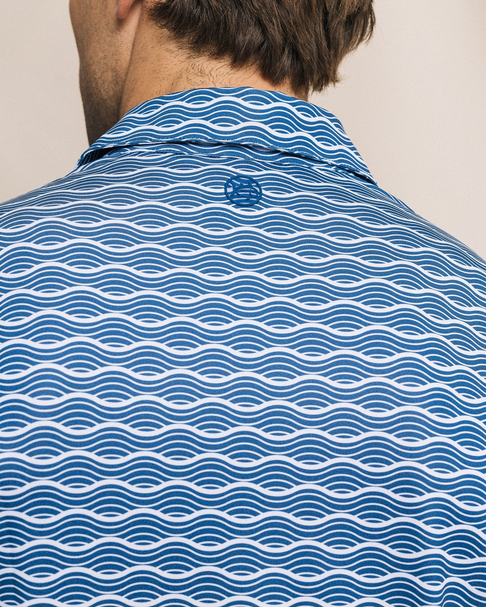 The detail view of the Southern Tide Driver Ocean Echo Printed Polo by Southern Tide - Nautical Blue