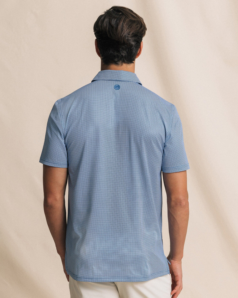 The back view of the Southern Tide Driver Ocean Vista Printed Polo by Southern Tide - Nautical Blue