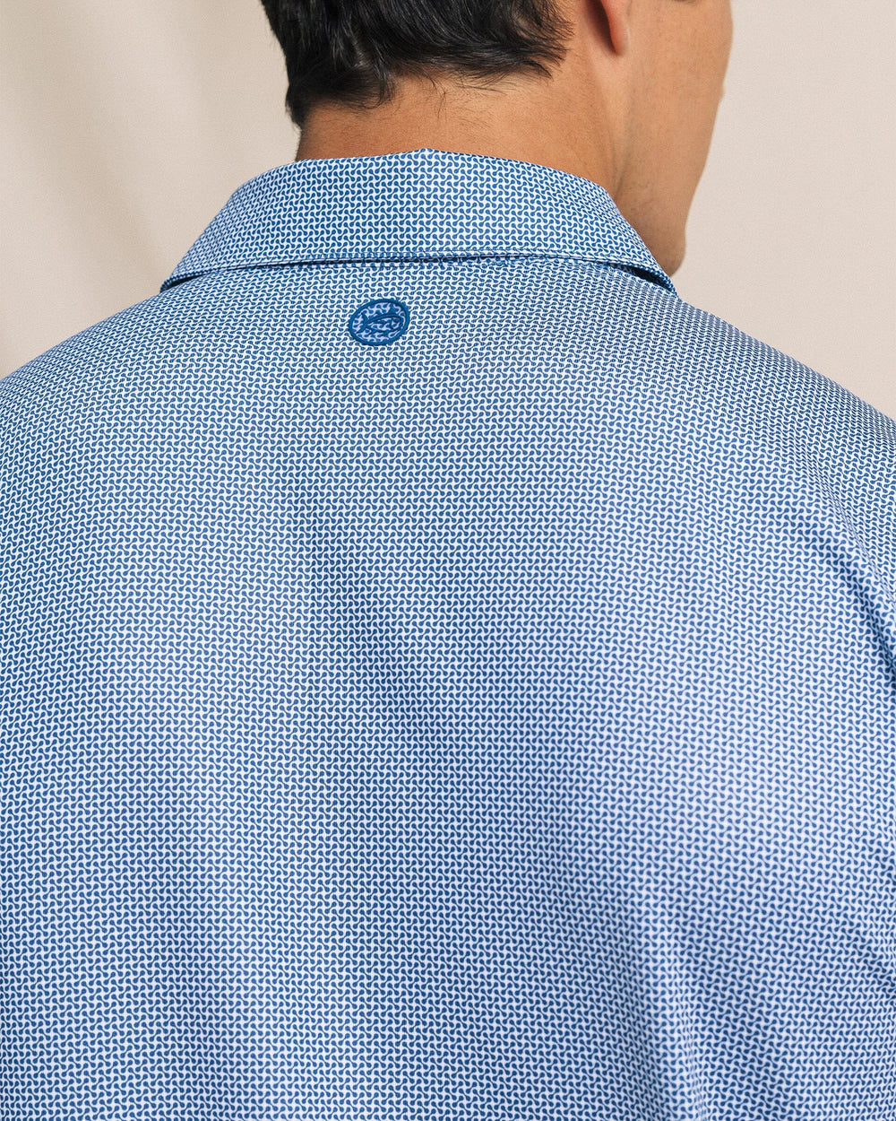 The detail view of the Southern Tide Driver Ocean Vista Printed Polo by Southern Tide - Nautical Blue