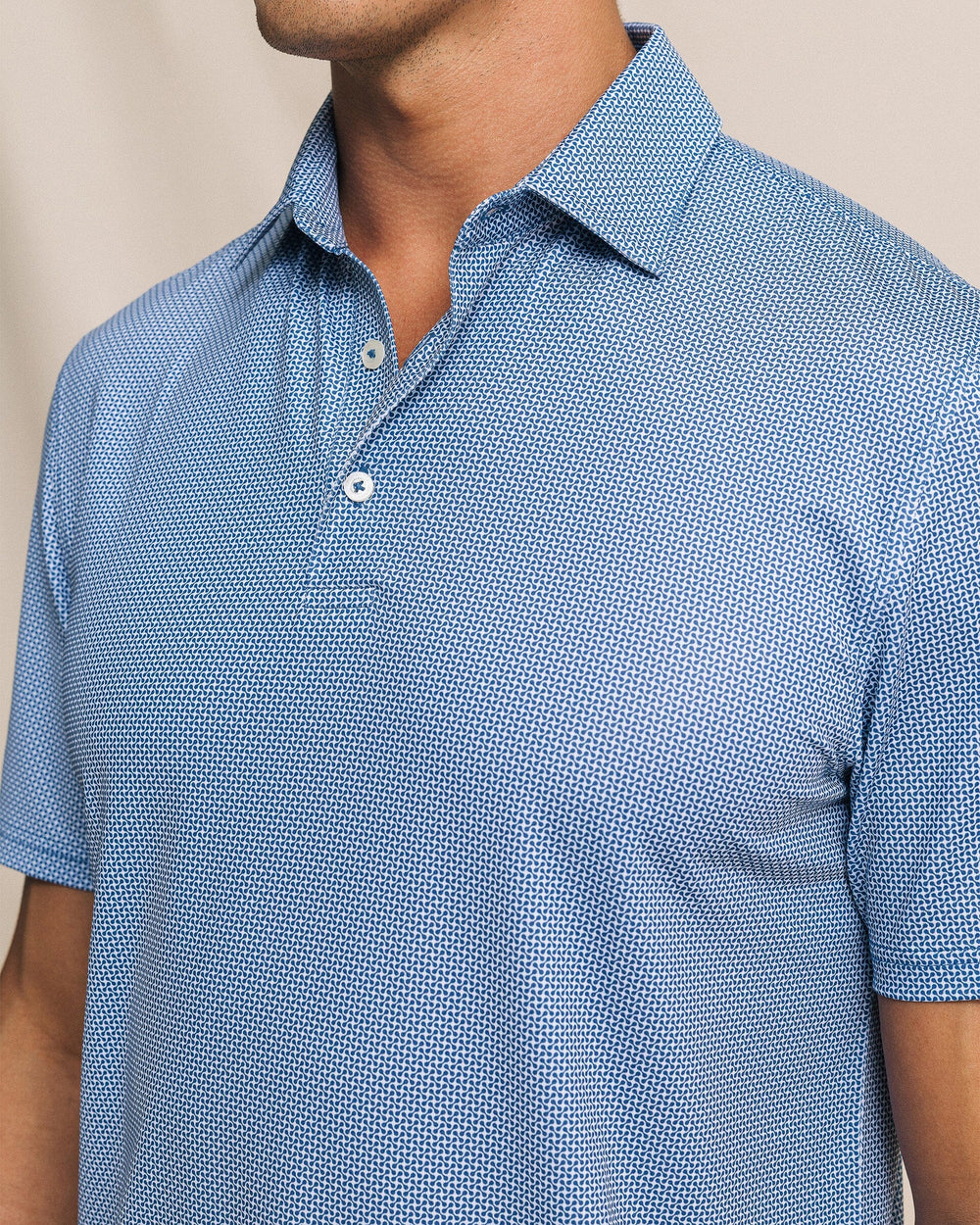 The detail view of the Southern Tide Driver Ocean Vista Printed Polo by Southern Tide - Nautical Blue
