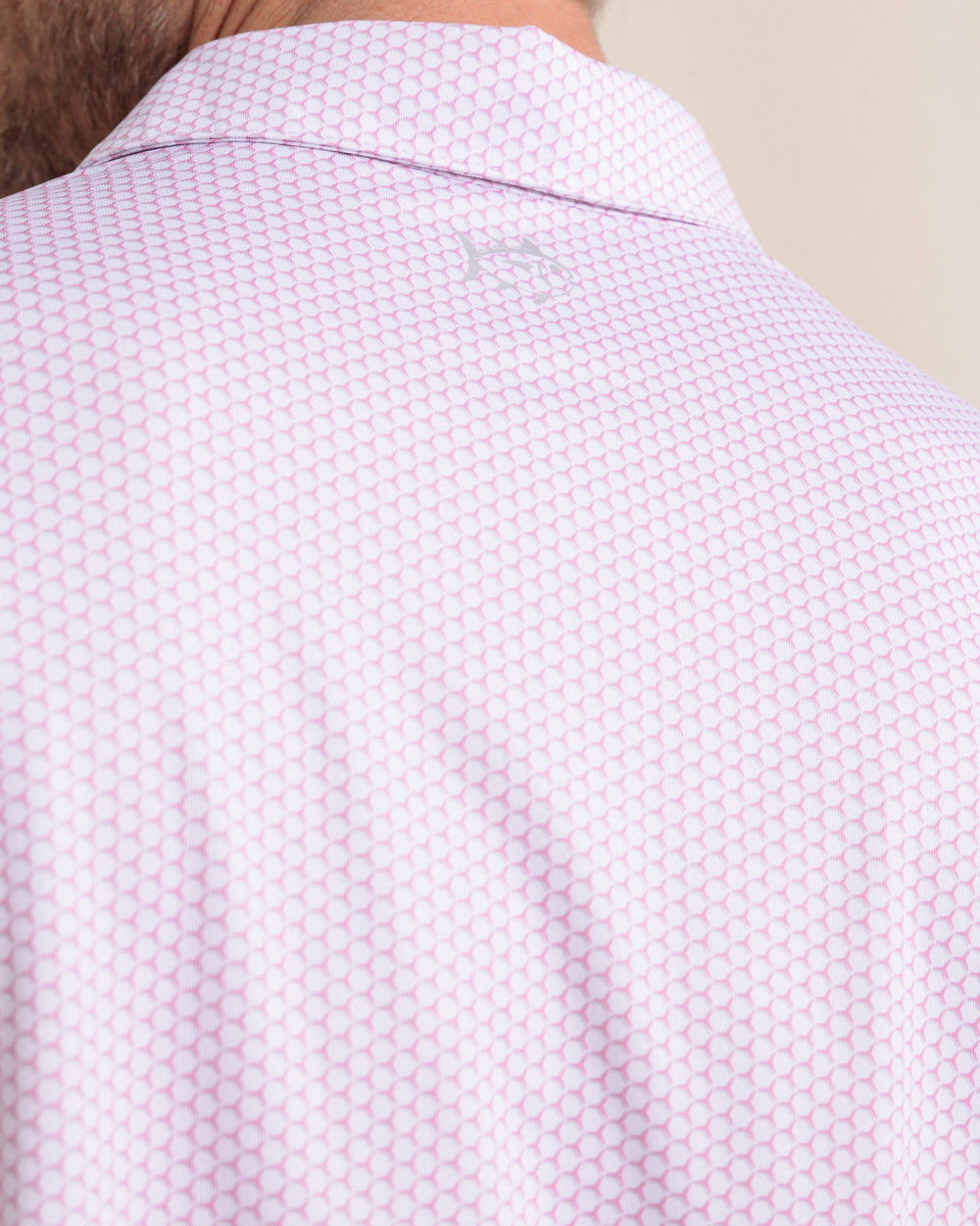 The back detail view of the Southern Tide Driver On The Ball Printed Polo by Southern Tide - Riviera Rose