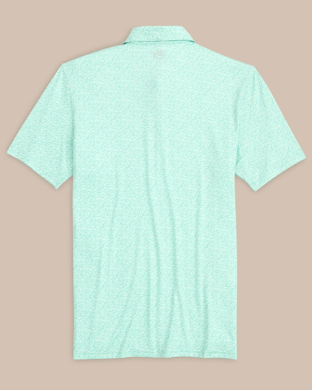 The back view of the Southern Tide Driver Over Clubbing Print Performance Polo Shirt by Southern Tide - Baltic Teal
