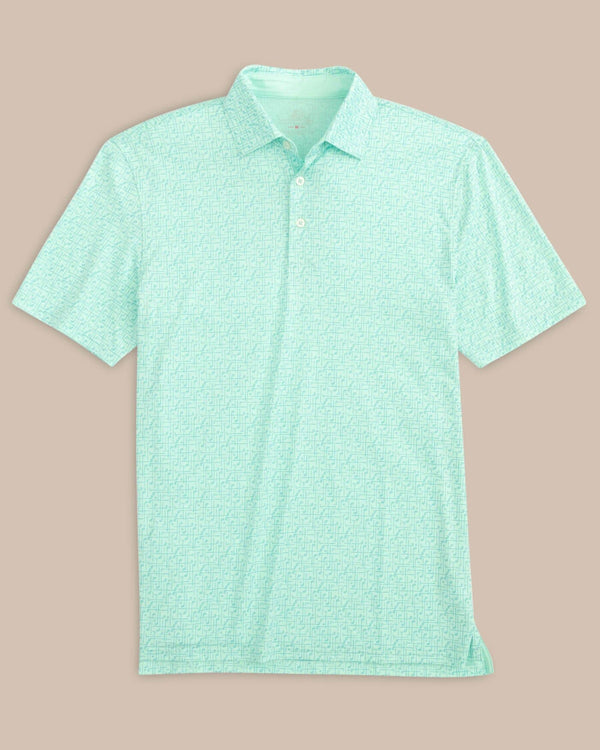 The front view of the Southern Tide Driver Over Clubbing Print Performance Polo Shirt by Southern Tide - Baltic Teal