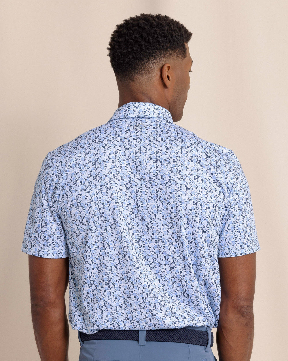 The back view of the Southern Tide Driver Petal Party Printed Polo by Southern Tide - Classic White