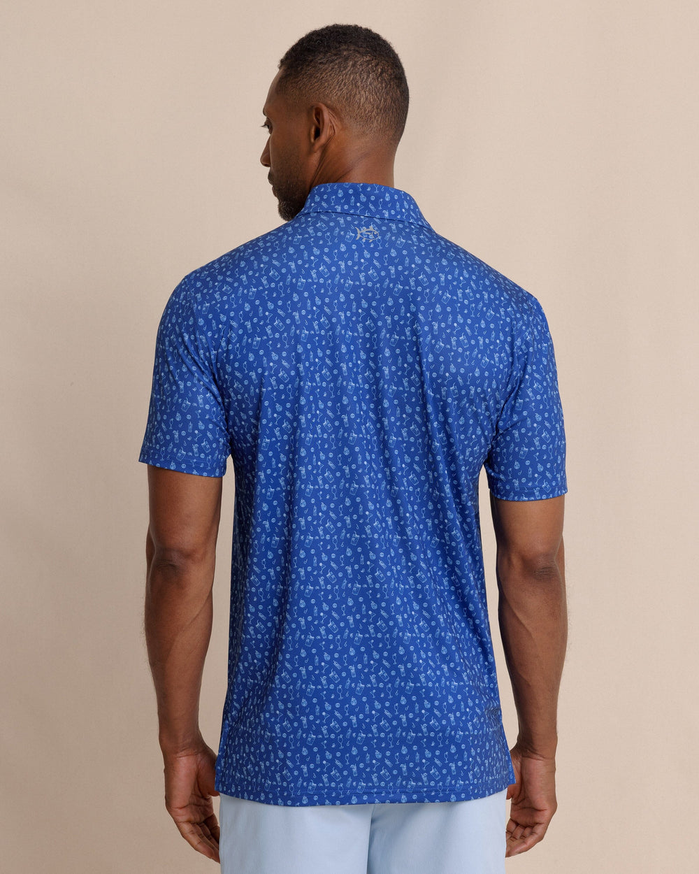 The back view of the Southern Tide Driver Pour Decisions Printed Polo by Southern Tide - Surf Blue