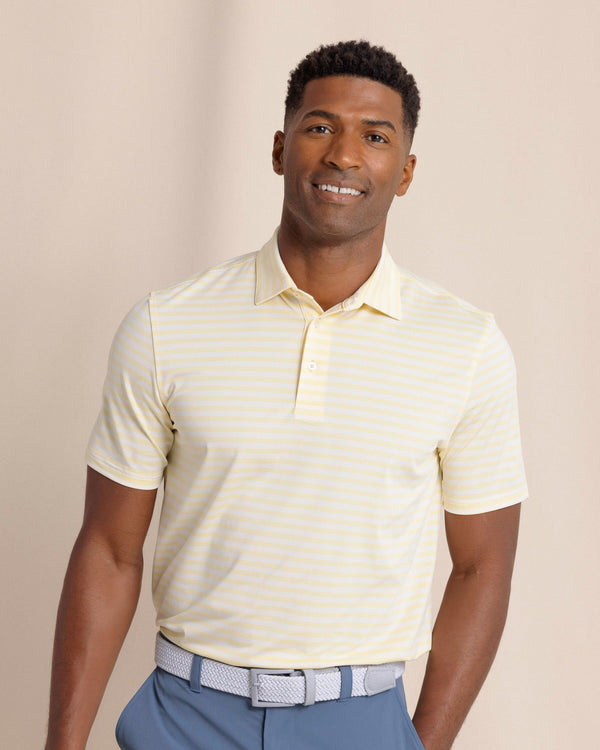 The front view of the Southern Tide Driver Sevilla Stripe Polo by Southern Tide - Tuscan Sun