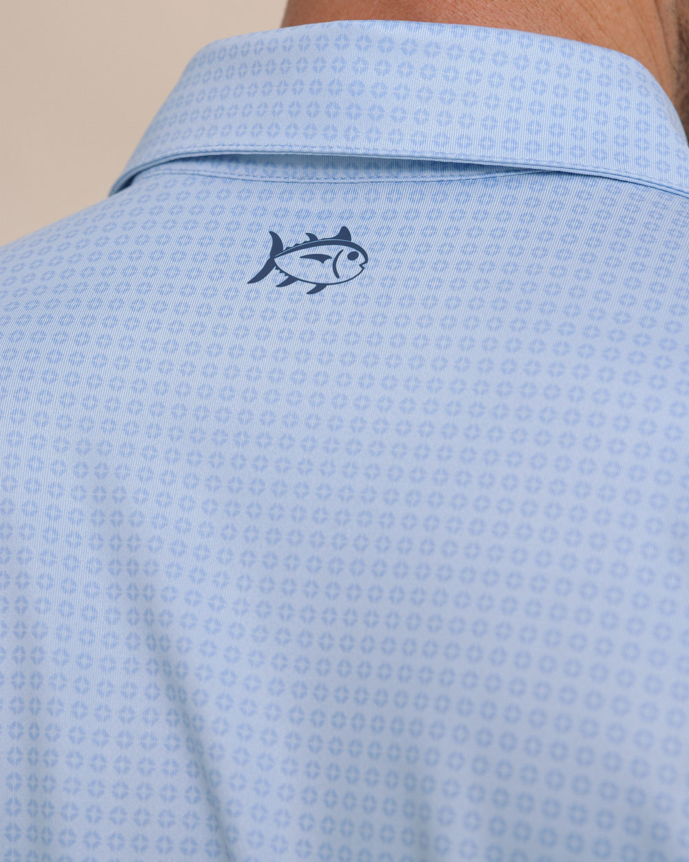The detail view of the Southern Tide Driver Spring Geo Printed Polo by Southern Tide - Cerulean