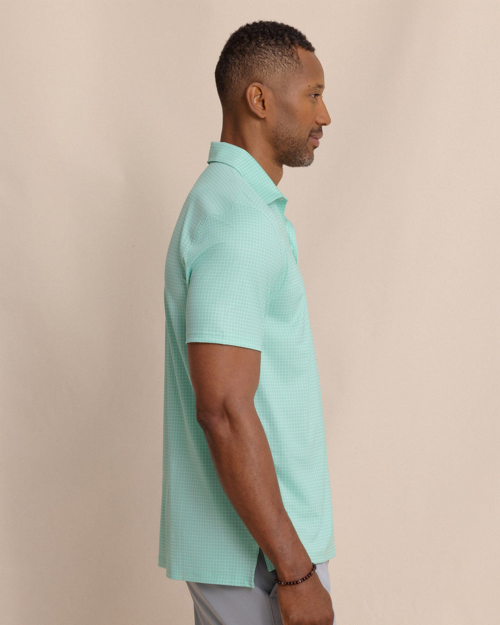 The side view of the Southern Tide Driver Spring Geo Printed Polo by Southern Tide - Garden Grove