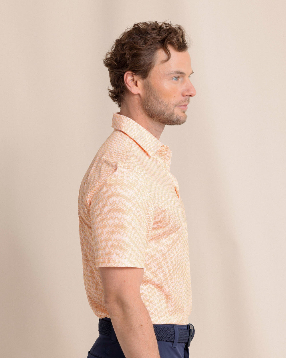 The side view of the Southern Tide Driver ST Geo Polo by Southern Tide - Cantaloupe