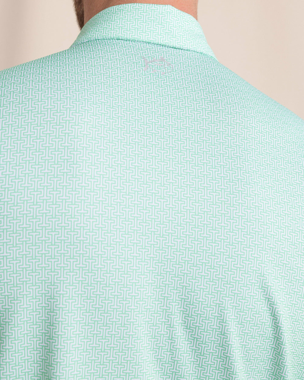 The back detail view of the Southern Tide Driver ST Geo Polo by Southern Tide - Jade Green