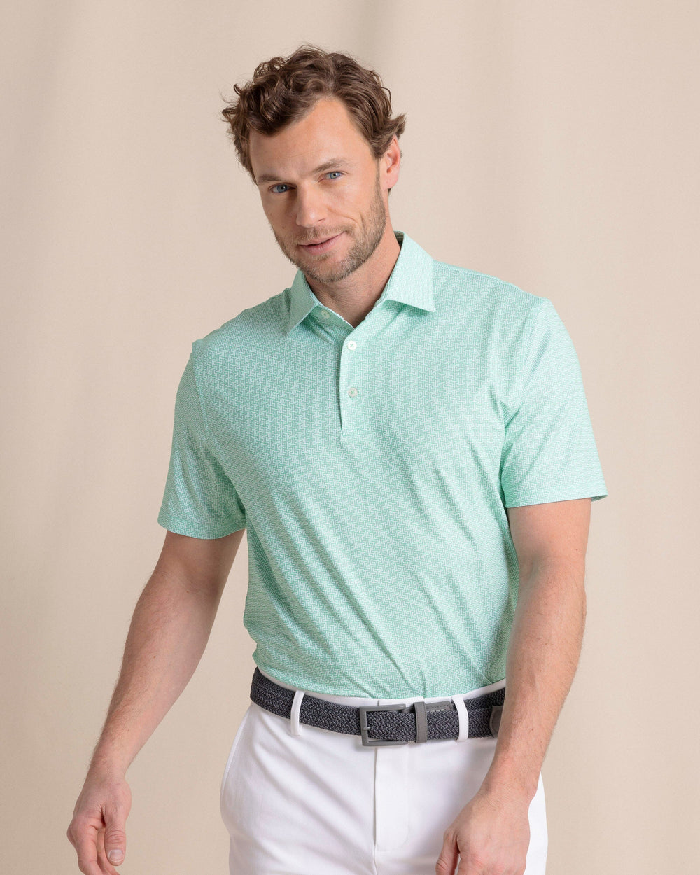 The front view of the Southern Tide Driver ST Geo Polo by Southern Tide - Jade Green