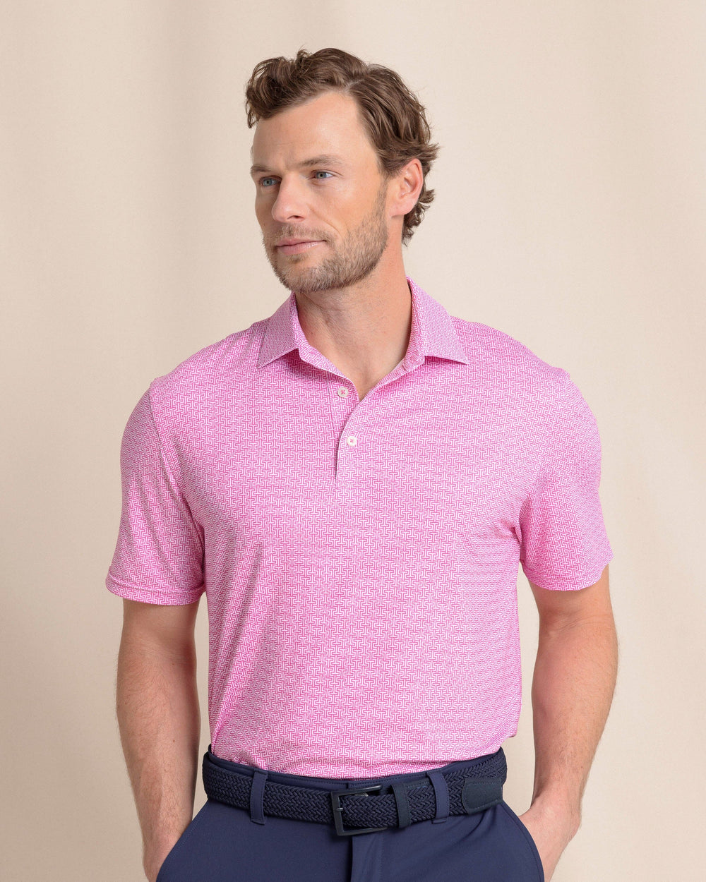 The front view of the Southern Tide Driver ST Geo Polo by Southern Tide - Very Berry