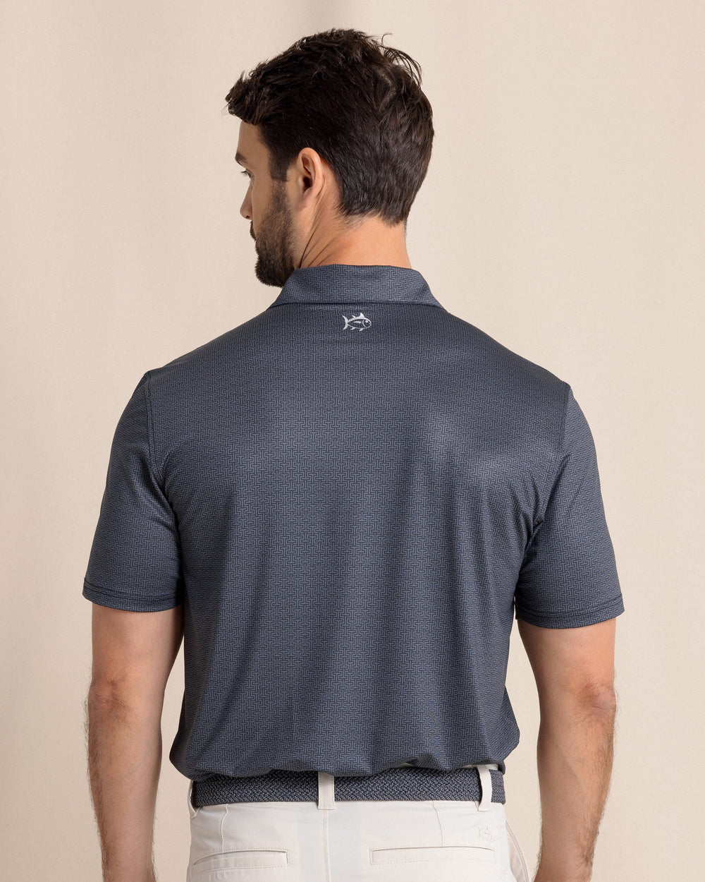 The back view of the Southern Tide Driver ST Geo Printed Polo by Southern Tide - Caviar Black 