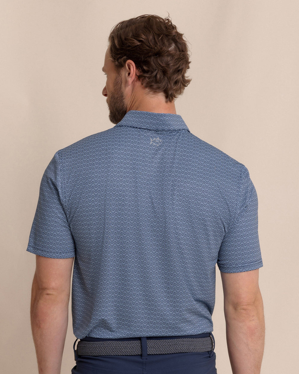 The back view of the Southern Tide Driver ST Geo Printed Polo by Southern Tide - Dress Blue