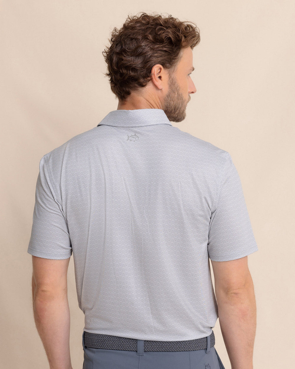 The back view of the Southern Tide Driver ST Geo Printed Polo by Southern Tide - Steel