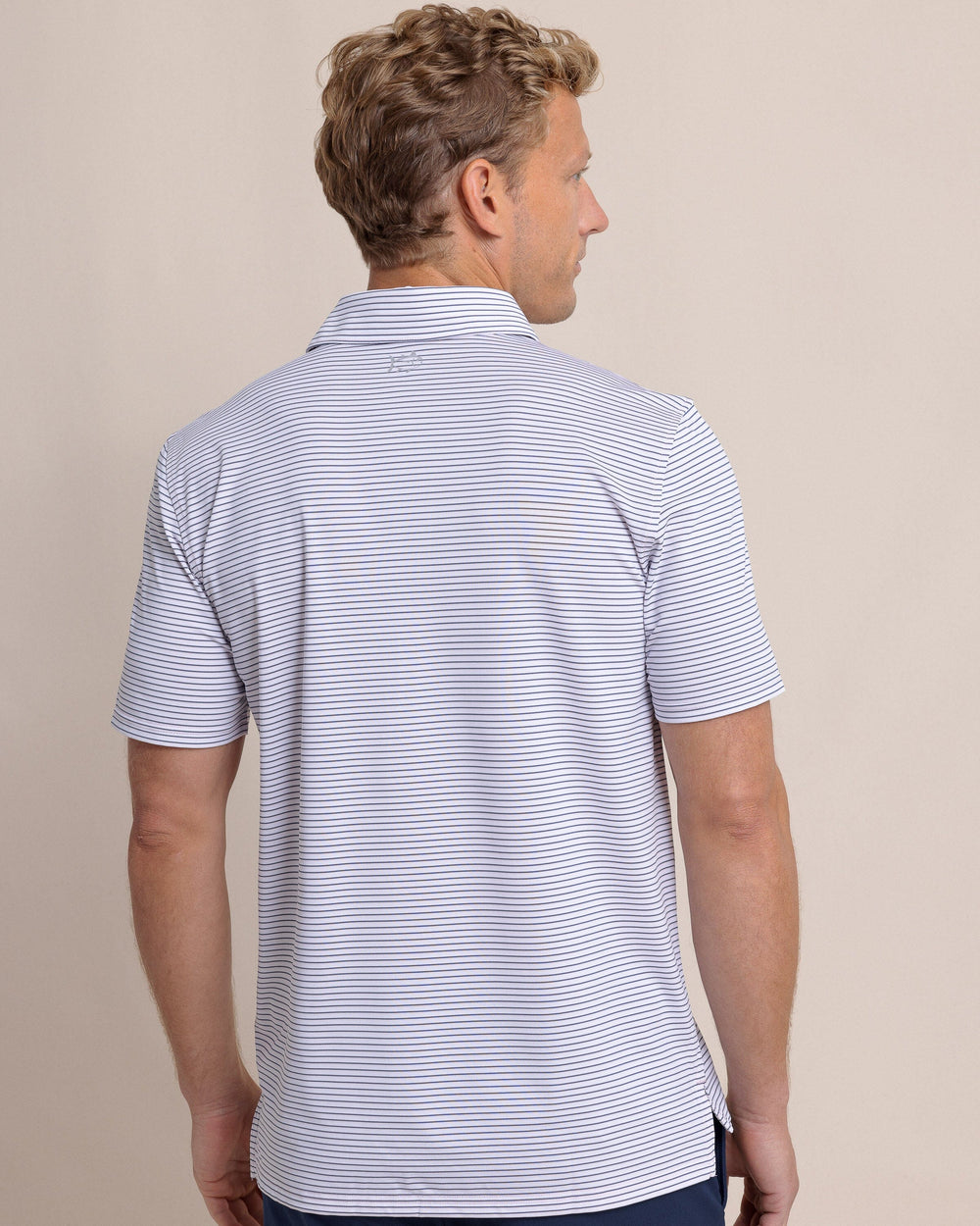 The back view of the Southern Tide Driver Sunbury Stripe Polo by Southern Tide - Classic White