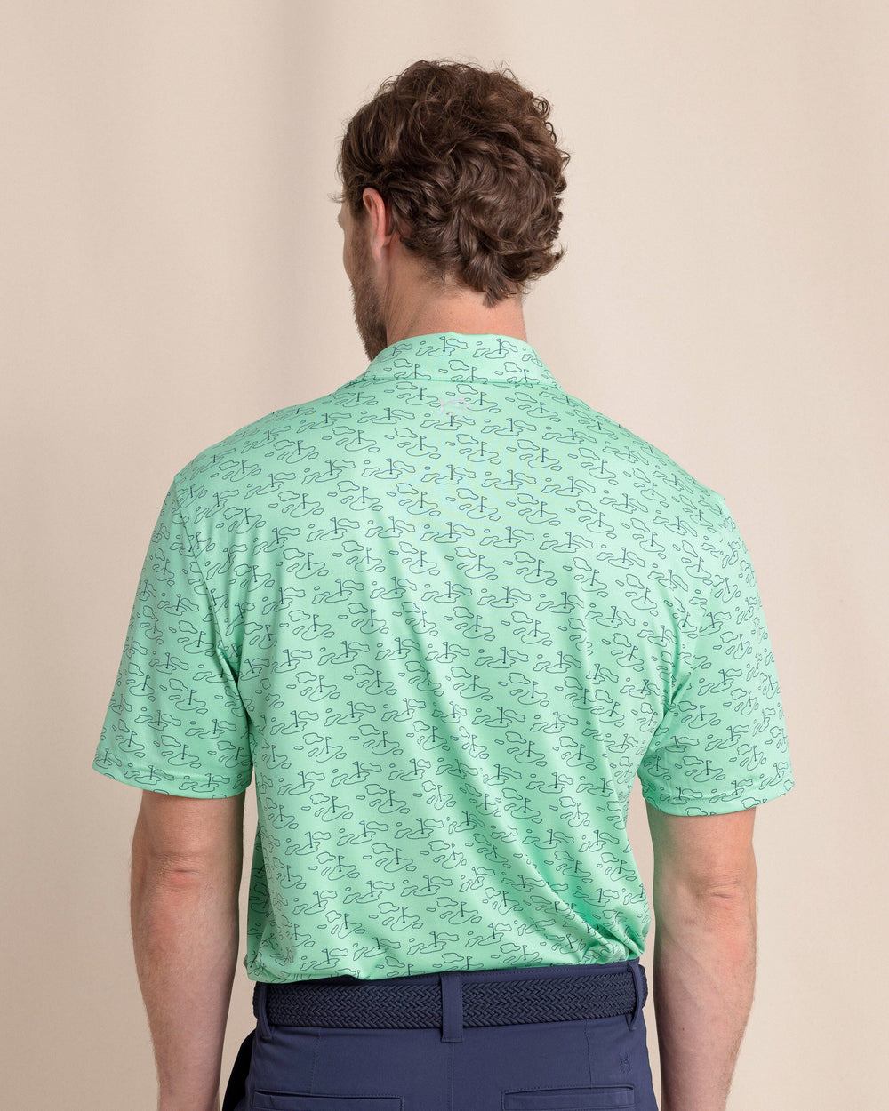 The back view of the Southern Tide Driver Who's Your Caddy Polo by Southern Tide - Jade Green