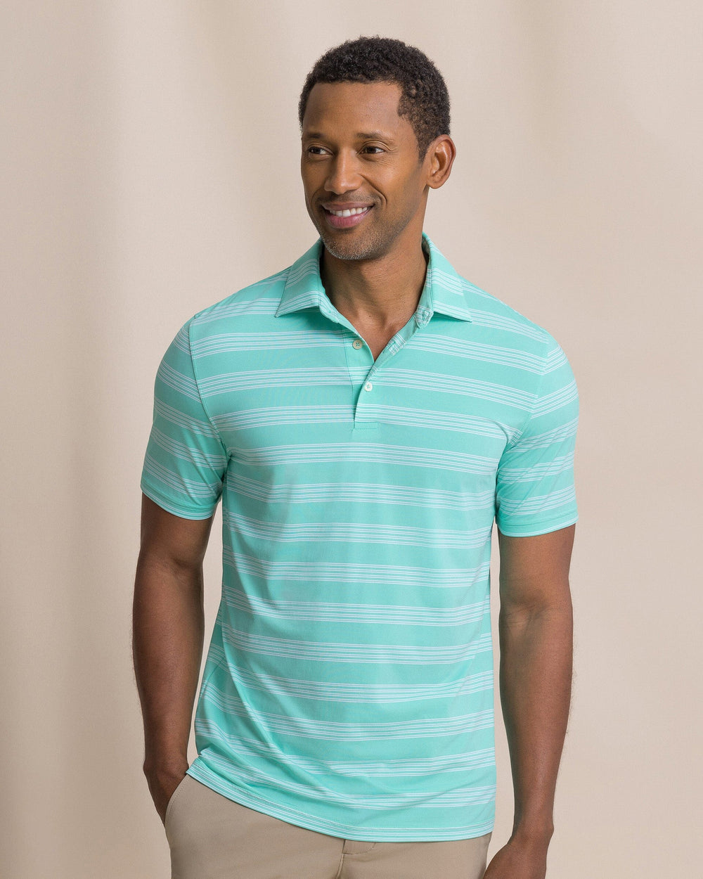 The front view of the Southern Tide Dune Crest Stripe Coastal Breeze® Performance Polo by Southern Tide - Florida Keys